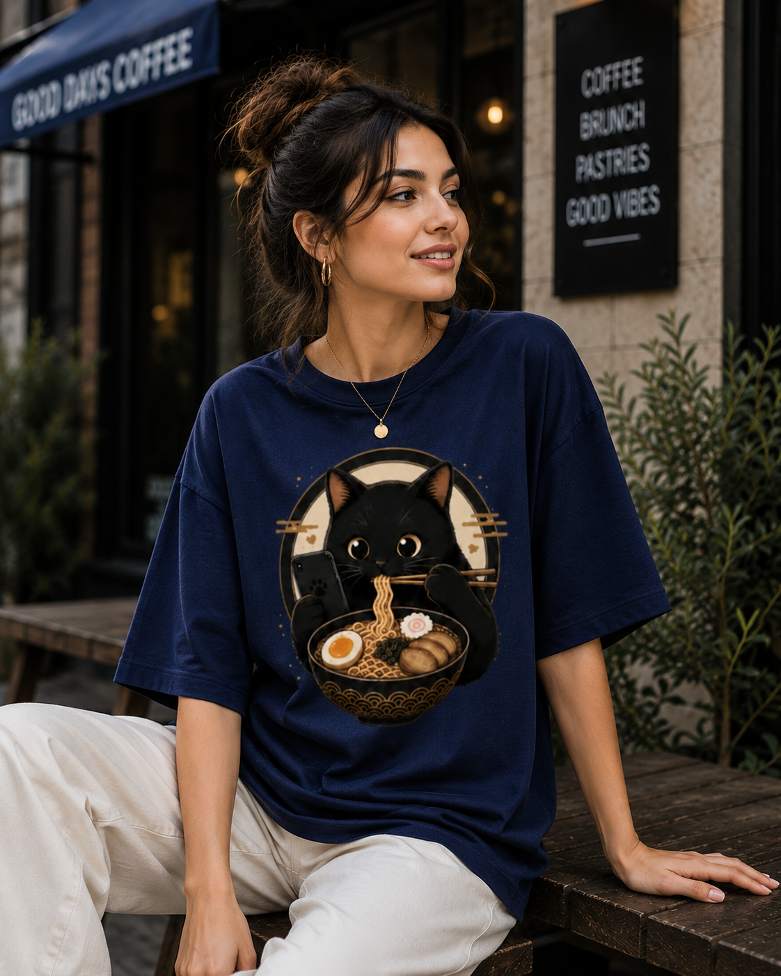 "Cat is Eating Ramen" - Premium Unisex Terry Oversized Tee
