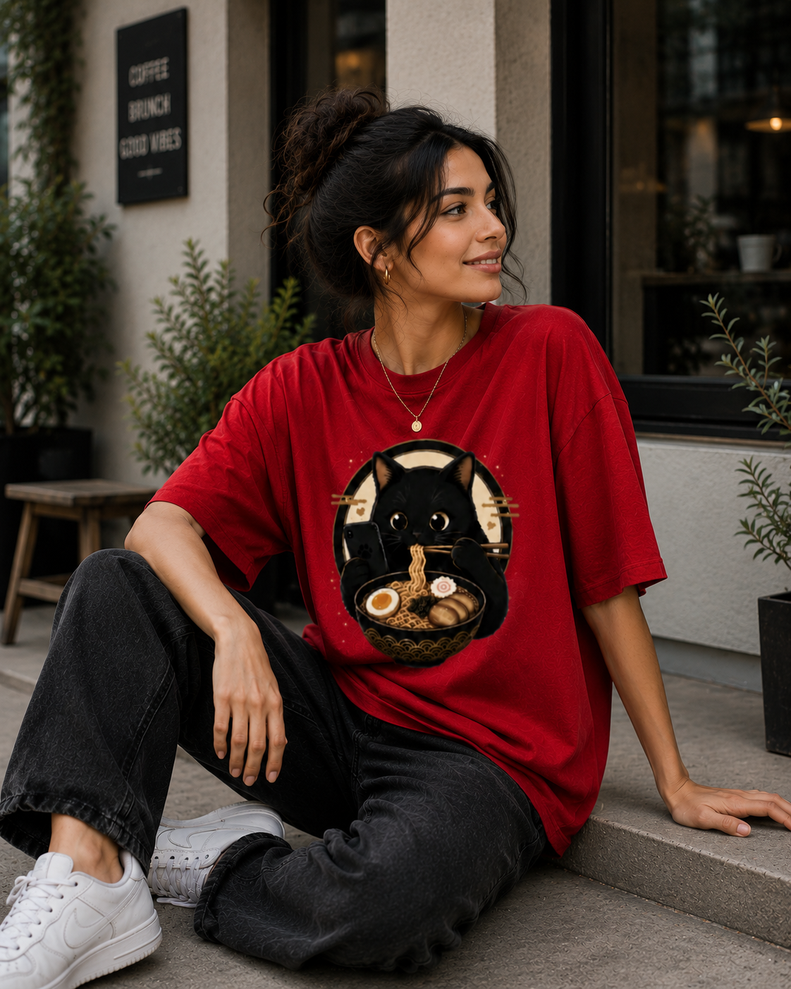 "Cat is Eating Ramen" - Premium Unisex Terry Oversized Tee