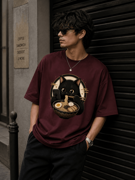 "Cat is Eating Ramen" - Premium Unisex Terry Oversized Tee