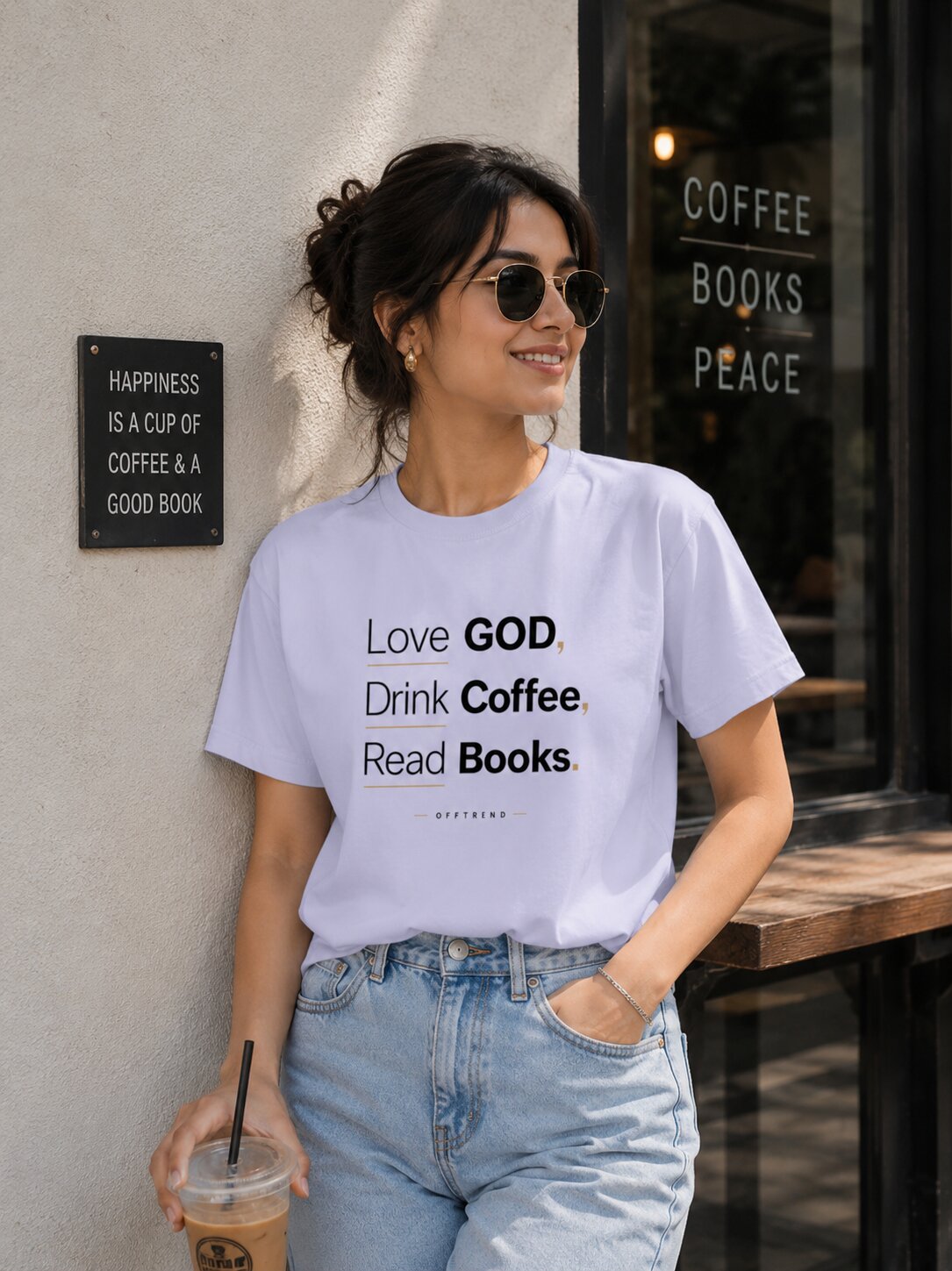 "Love GOD, Drink Coffee, Read Books" - Unisex Stretch T-shirt