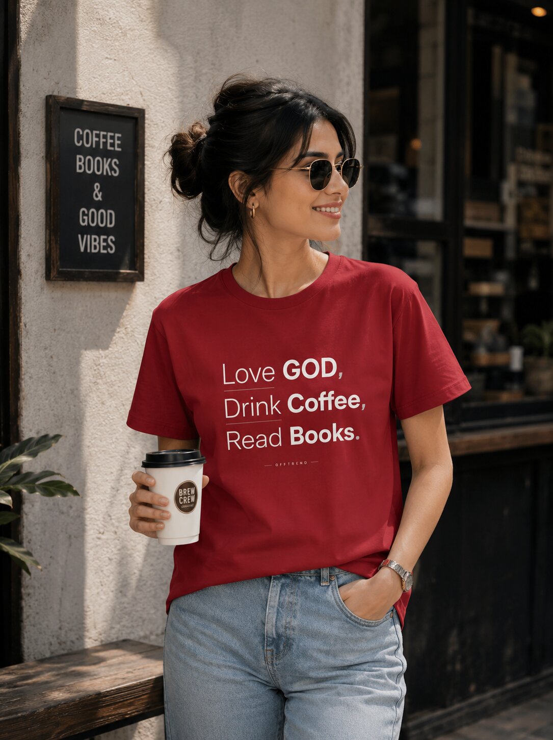 "Love GOD, Drink Coffee, Read Books" - Unisex Stretch T-shirt