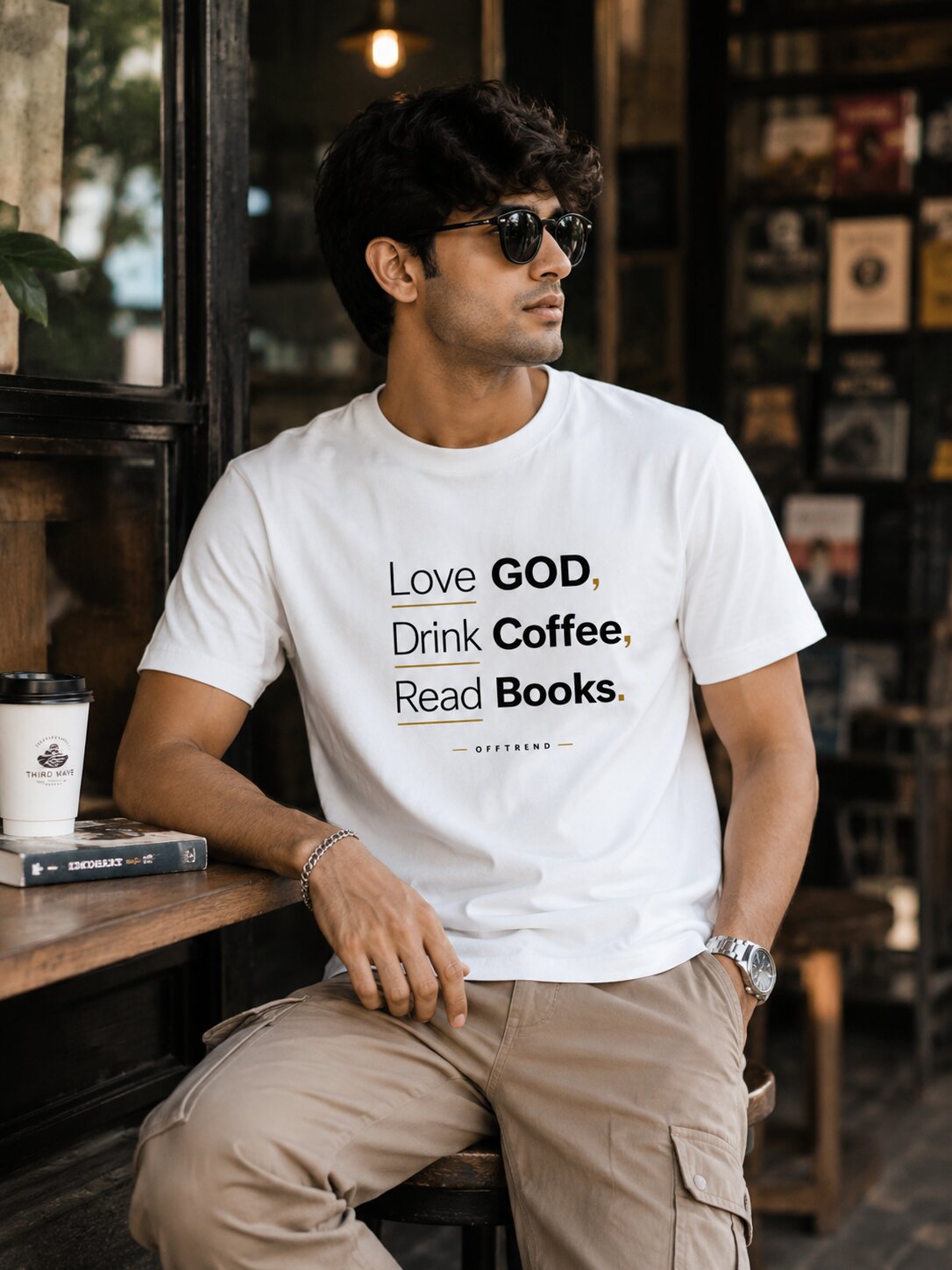 "Love GOD, Drink Coffee, Read Books" - Unisex Stretch T-shirt