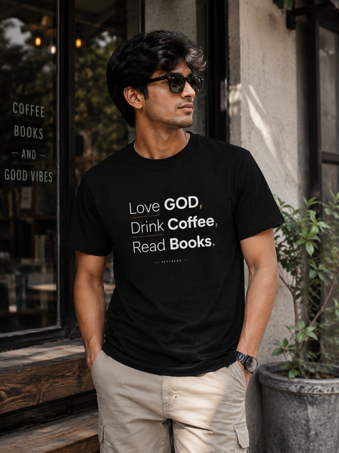 "Love GOD, Drink Coffee, Read Books" - Unisex Stretch T-shirt