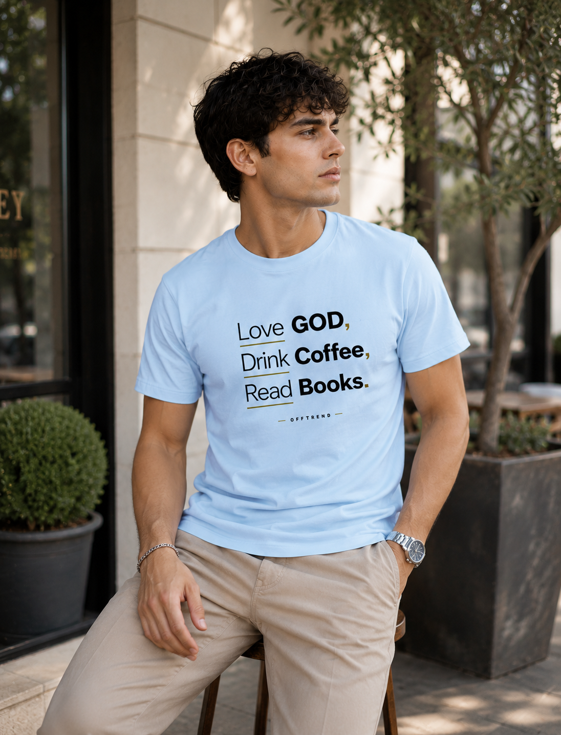 "Love GOD, Drink Coffee, Read Books" - Unisex Stretch T-shirt