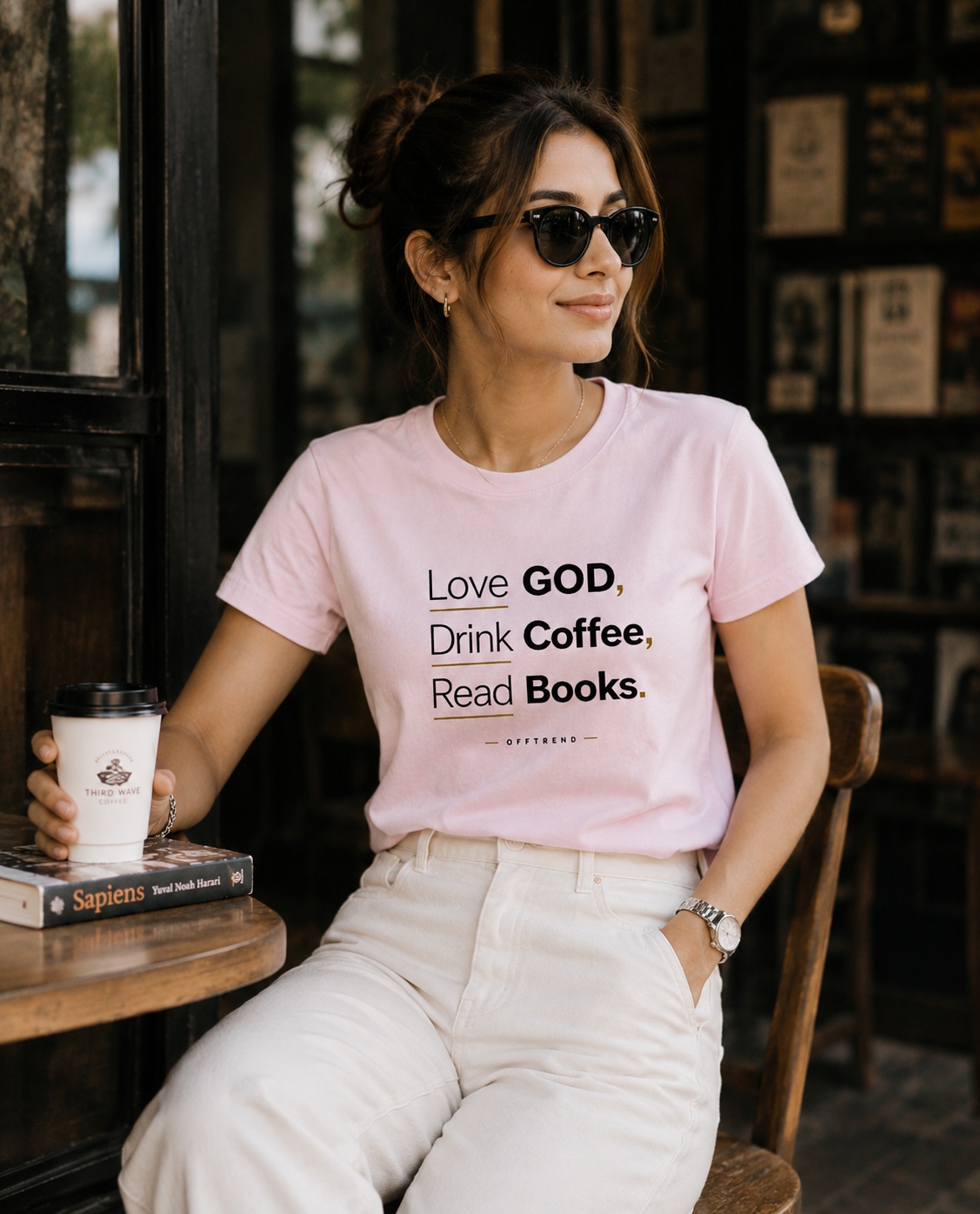 "Love GOD, Drink Coffee, Read Books" - Unisex Stretch T-shirt