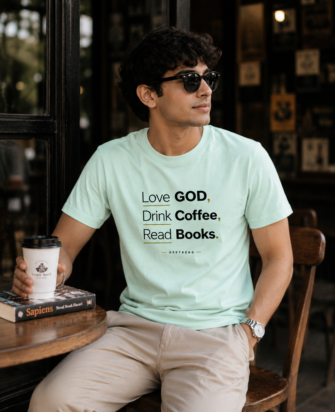 "Love GOD, Drink Coffee, Read Books" - Unisex Stretch T-shirt